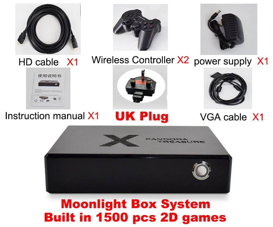 Pandora box 3D мини аркадная консоль 3100 в 1 игровая видео игра лунный свет Коробка С Сокровищами 2D Ретро игра PS1 3D игровая коробка 1500 В 1 игра - Цвет: 2D wireless UK Plug