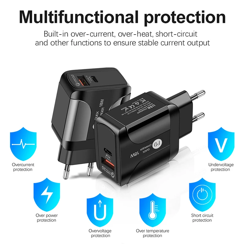 Быстрое зарядное устройство QC 3 0 18 Вт для мобильных телефонов портативное с