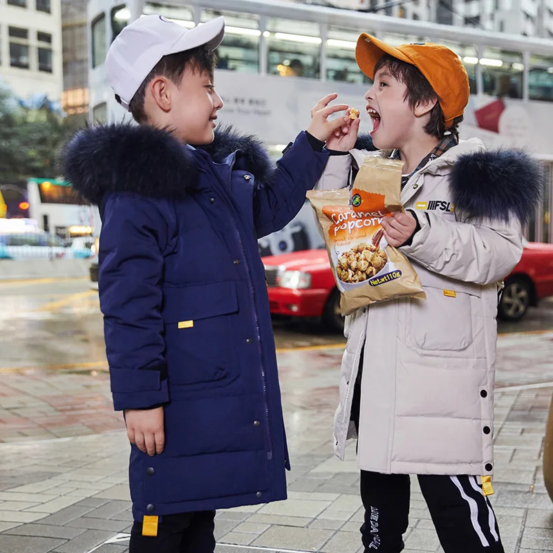 down jacket medium length winter new children's large wool collar thickened warm coat a generation fashion