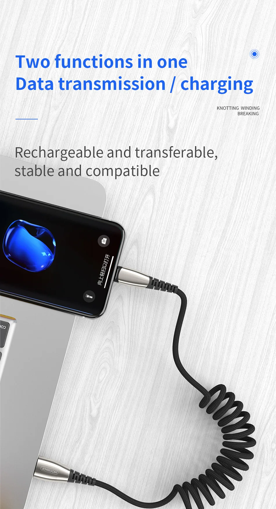 Joyroom USB кабель выдвижной пружинный кабель для iPhone XR X XS Max Быстрая зарядка зарядное устройство кабель для передачи данных провод шнур адаптер для iPhone