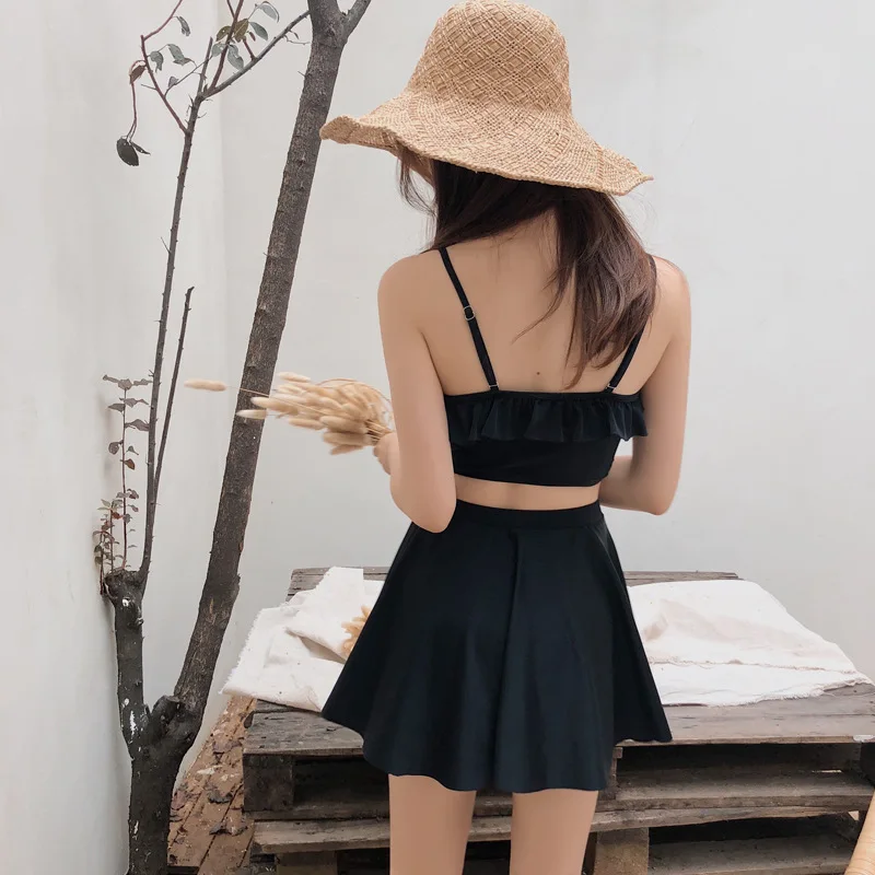 

2019 New Style South Korea-Frilled Small Bust Gathering Bikini Split Type Three-piece Set Hot Springs Bathing Suit Women's