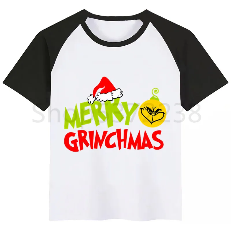 Grinch/детская футболка; летние топы для мальчиков и девочек; повседневная детская футболка с короткими рукавами и принтом с героями мультфильмов; детская одежда