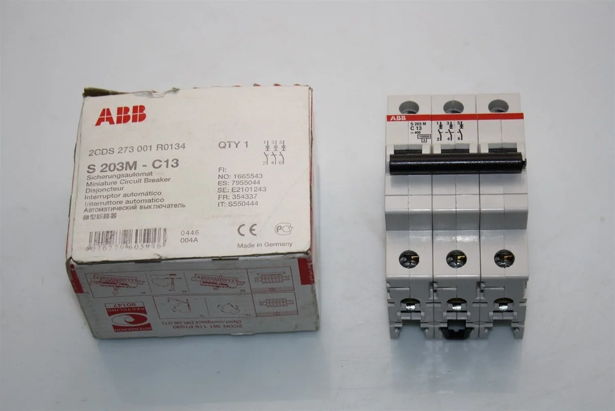 

ABB Miniature Circuit Breaker S200-M series C type 3P S203M-C1 S203M-C6 S203M-C10 S203M-C16 S203M-C20 S203M-C32 S203M-C63