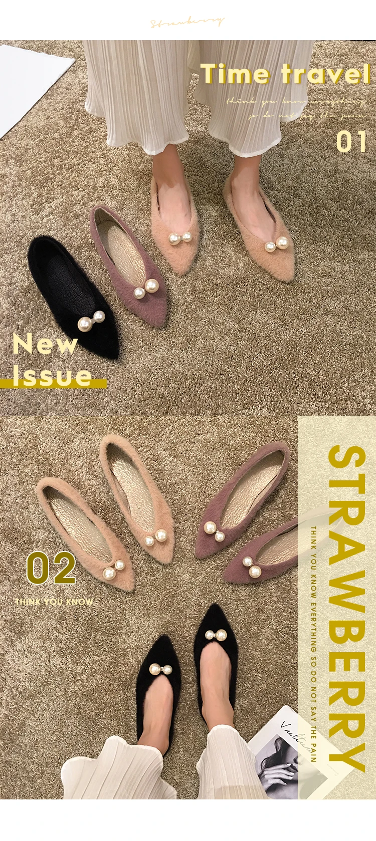 String bead pointed toe fur loafers solid shallow celebrities shoes woman tender slip on flats tassel femme furry moccasins