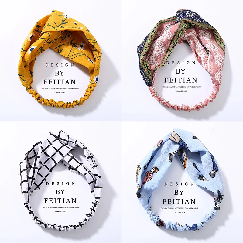 

Fashion Women Girls Summer Bohemian Hair Bands Print Headbands Vintage Cross Turban Bandage Bandanas HairBands Hair Accessories