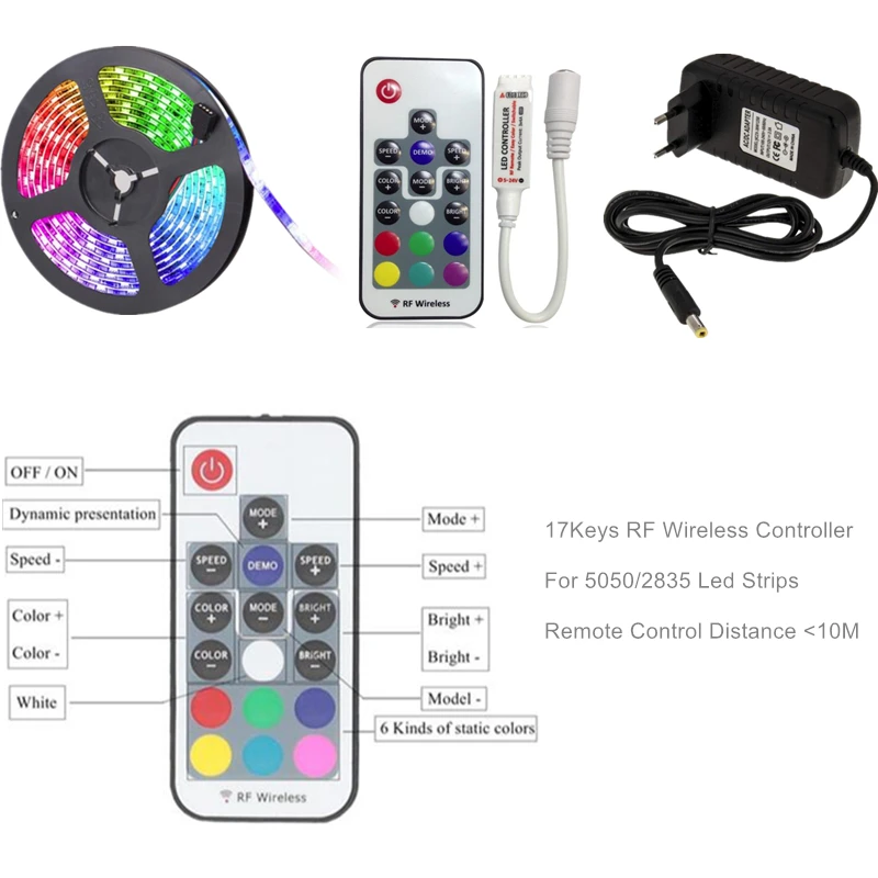 DC12V 300Led полосы приложения музыка Wi-Fi phoneSMD5050 многоцветный 5 м Пульт дистанционного управления Переключатель Гибкая световая лента декоративная подсветка - Испускаемый цвет: 17 keys RF