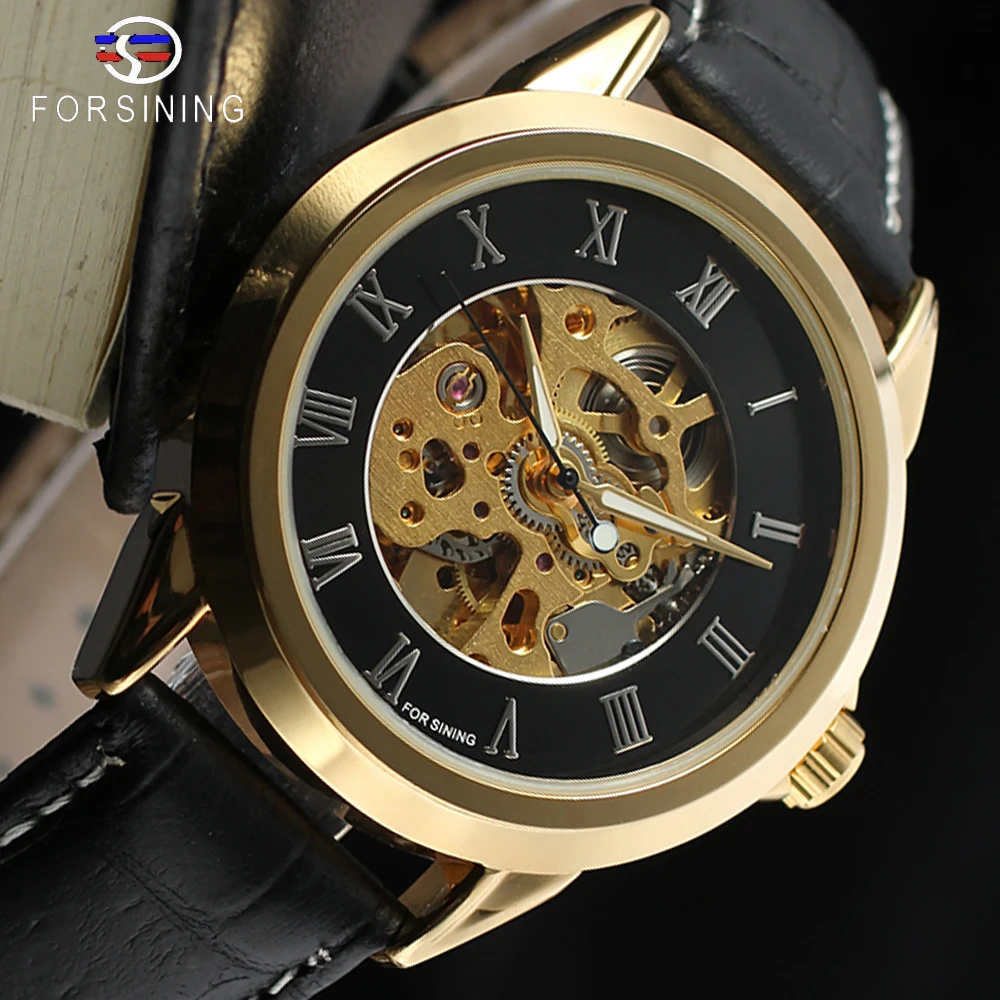 

Forsining Roman Number Display Golden Movement Open Work Retro Classic Men Watch Top Brand Luxury Automatic Skeleton Wristwatch