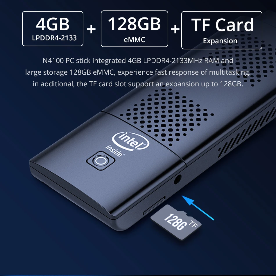 Четырехъядерный мини ПК накопитель Intel N4100 4 Гб LPDDR4 128 ГБ eMMC 5 1 2 4G/5 0G WiFi Bluetooth HDMI 0 4K 60