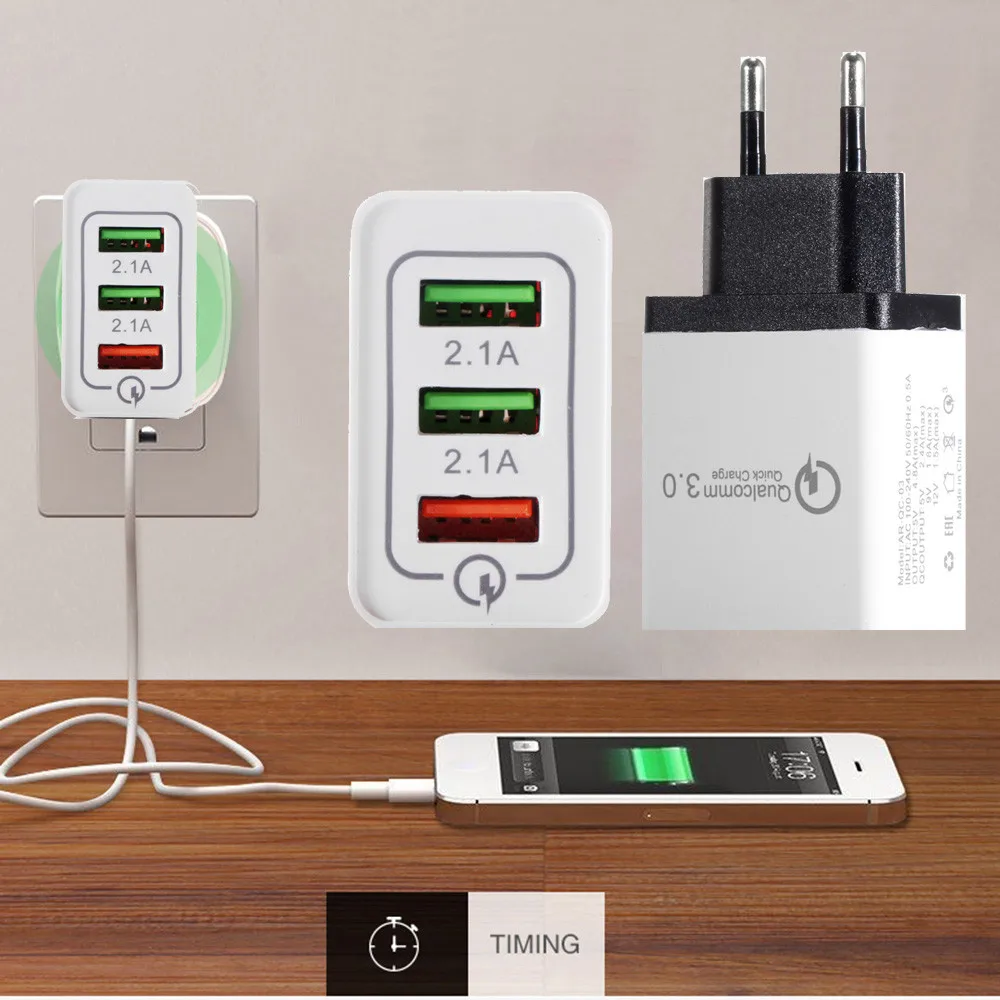 Простой 3-Порты и разъёмы USB Wall Зарядное устройство с двух портов для быстрой зарядки 3,0 Порты для IPhone/samsung Оборудование для psp MP3 MP4 Камера безопасная зарядка 8,7