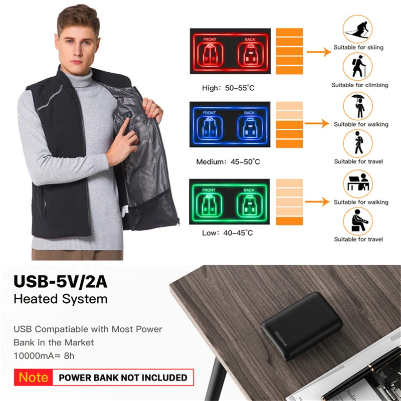 Быстрая доставка! легкий жилет Vinmori с подогревом 5 В зарядка через usb теплый для