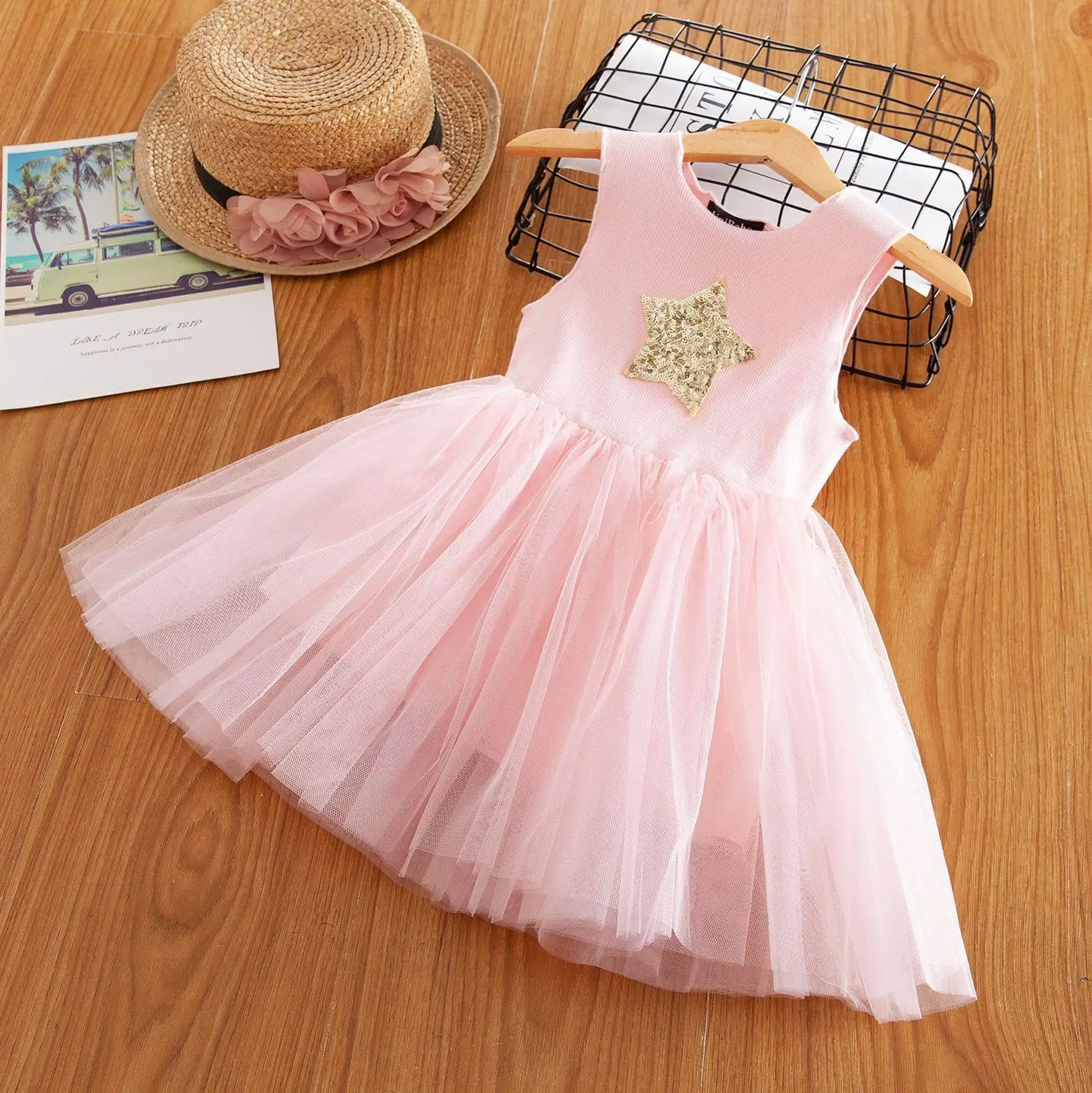 Humor Bear/ г. Летнее Повседневное платье для девочек праздничное платье принцессы для девочек, звезды с блестками, пачка, Детская Изысканная одежда для маленьких девочек - Цвет: BN521-pink