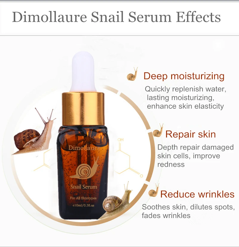2pcs Dimollaure Snail Face Serum Hyaluronic Acid Moisturizers Whitening Friming Fade Freckle  Anti-Aging Essence Skin Care 6