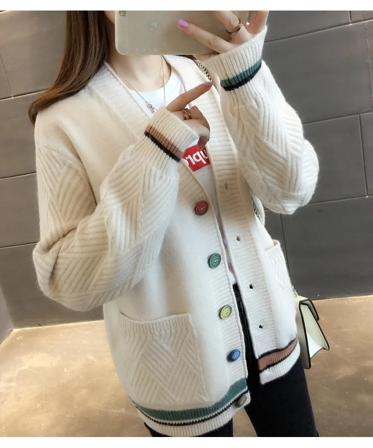 FairyShely Short sweater cardigan women Long sleeve streetwear ladies outwear jumper coat Casual female Girl winter sweater coat