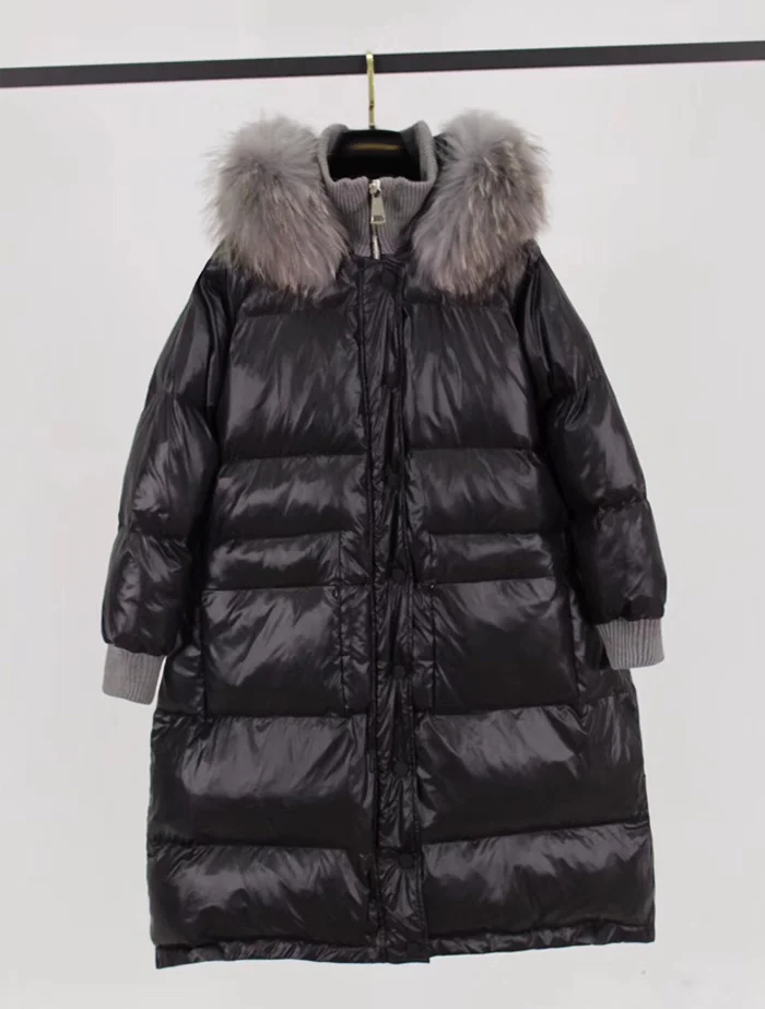 Real Natural Fur New Winter Jacket Women Loose Duck Down Jacket Female Long Down Parka Thick Hooded Coat Plus Size Overcoat