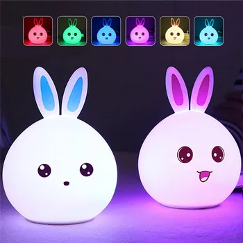 

Cartoon Rabbit LED Night Light Remote Touch Sensor Colorful USB Silicone Bunny Bedside Lamp For Children Kids Baby
