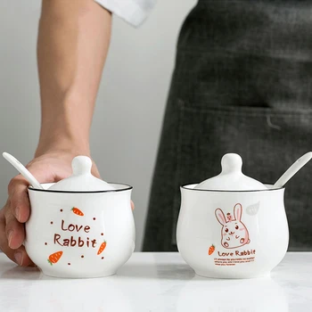 

Simple Ceramic Storage Jars with Lid Spoon Scandinavian Kitchen Seasoning Jar Pepper Salt Sauce Container Flavoring Bottle