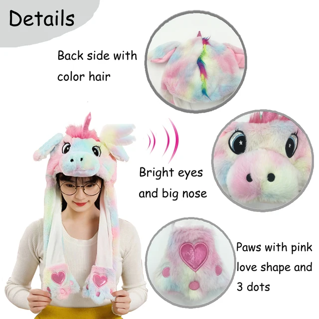 Unicorn Animal Ear Hat Plush Bunny Ears Moving Jumping Up Toys Dress Up Funny Cosplay Party for Kids Christmas Gift for Adult 3