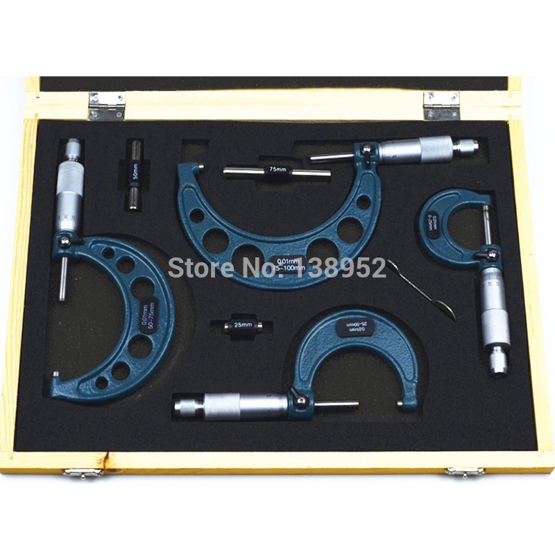 4pcs-Outside-Micrometer-set-0-25mm-50mm-75mm-100mm-0-01mm-Set-Kit-Carbide-Alloy-With