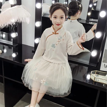 

Elegant embroidery hanfu girls chinese fairy costume for kids tang han dynasty clothes girl ancient top+skirt