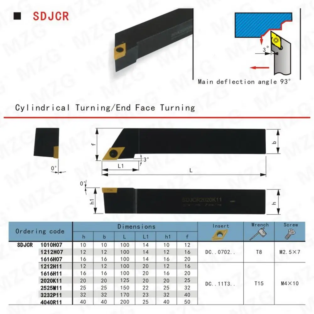 MZG 12mm 16mm 20mm SDJCR1010H07 Turning Arbor CNC Lathe Cutter Bar Carbide Insert External Boring Tools Clamped Steel Toolholder