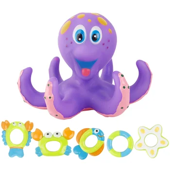 

Home Summer Funny Bath Toy with Rings Pool Accessories Bathtub Floating Octopus Interactive Game Water Toys For Kids Gifts
