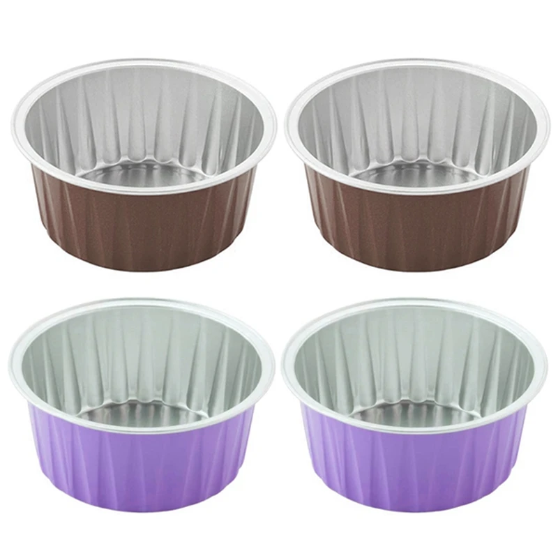 200PC 125Ml Disposable Cake Baking Cups Muffin Liners with Lids Aluminum Foil Cupcake Cups-Purple & Brown | Дом и сад