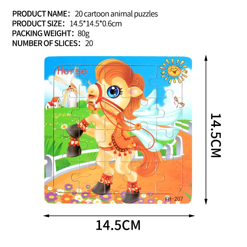 207 14.5x14.5cm Wooden Puzzle Toy Animals Cow Rabbit Fruits Vehicle Baby Cartoon Jigsaw Puzzles Toys for Children Kids Xmas Gift - Color: 207