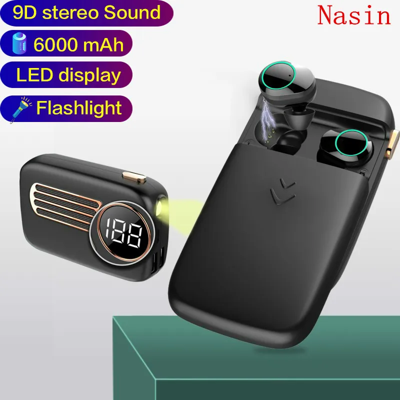 

Wireless Bluetooth Stereo Earphone Slide Cover No Delay Earbuds 5000Mah Battery Power Bank Headset LED Light Type-C / Micro USB