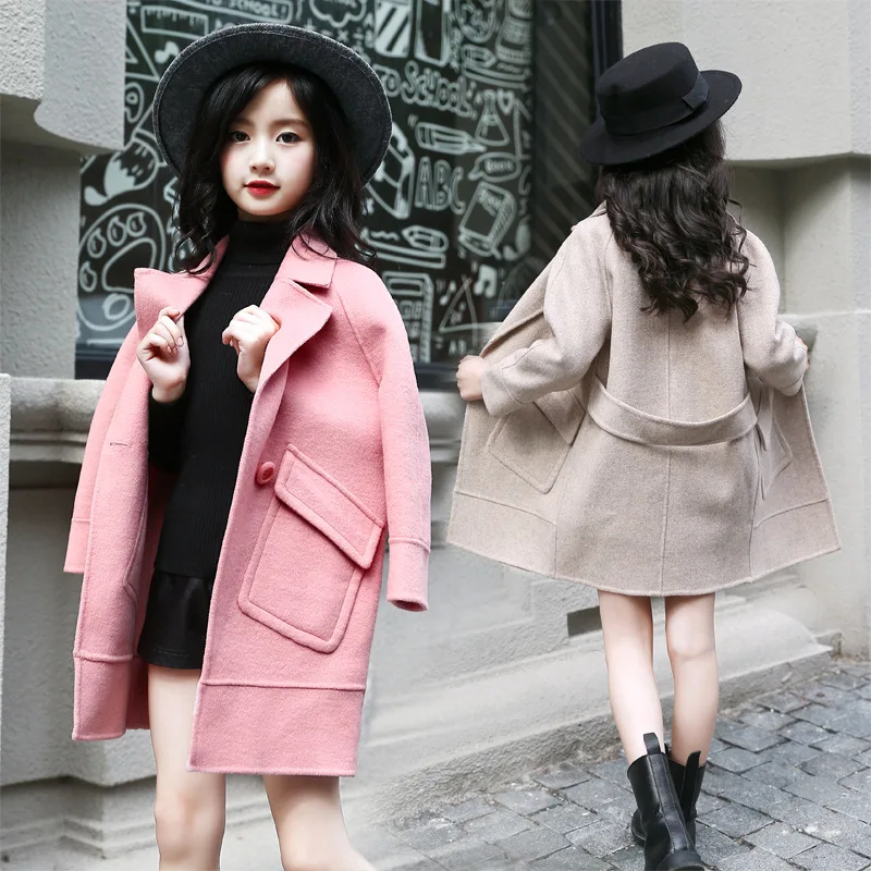 

Girls Suit Woolen Jacket Thick Childrenswear Mid-length Korean-style Western Style Children Woolen Coat a Generation of Fat