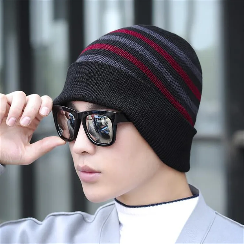 1PCS Casual Earmuffs Skullies Beanies Men Women Warm Knitted Winter Hat Fashion Solid Hip-hop Beanie Hat Winter Hats For Men