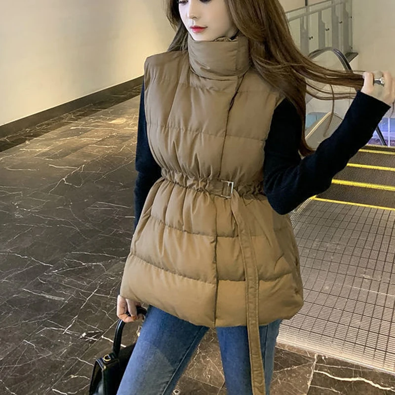 maxi puffer coat Winter 2021 Plus Size 2XL Women Vest New Harajuku Loose Vest Jacket Fashion High Waist Cotton Belt Vest Coat petite long puffer coat