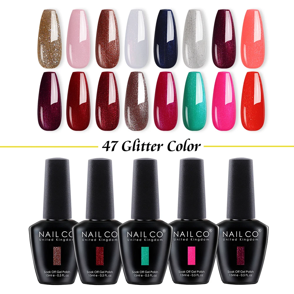 

NAILCO 47 COLORS Nail Gel Polish 15 ML Glitter Varnish Soak Off UV LED Black bottle Lacquer Semi Permanent Art Varnish Hybrid