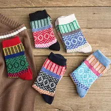 5 пар, женские носки, теплые, зимние, толстые, шерстяные, в винтажном стиле, с геометрическим принтом, удобные, 95AB