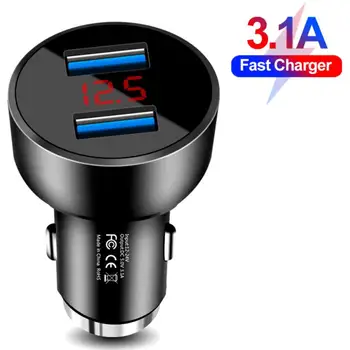 

3.1A LED Display USB Phone Charger Car-Charger For Xiaomi Samsung For iPhone 11 Pro 7 8 Plus Mobile Phone Adapter Car Charger