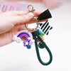 New Lovely Cute Rainbow Key Chain Leather Strap Braided Rope Tassel Keychain for Women Girl Bell Star Lollipop Bag Accessories ► Photo 3/6