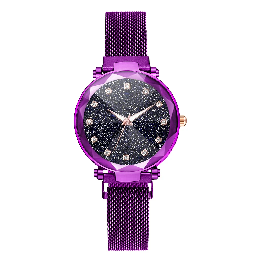 Лидер продаж, женские часы с магнитной пряжкой, звездное небо, большие квадратные бриллиантовые часы, роскошные женские Геометрическая поверхность, кварцевые часы, Relogio Feminino - Цвет: purple