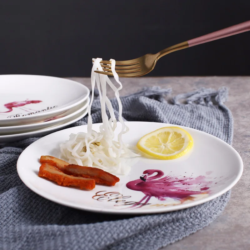 Керамические обеденные тарелки тарелка с Фламинго Скандинавская посуда фарфоровый поднос закуски блюда для ресторана вечерние сервировки десертная тарелка