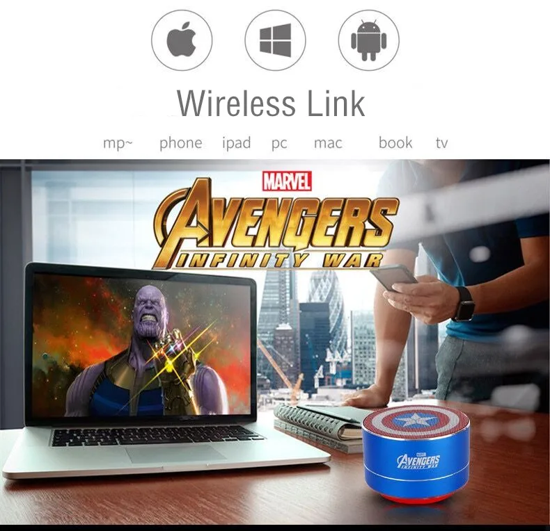 ZEKI Marvel подлинный беспроводной Bluetooth динамик Железный человек Американский капитан автомобильный сабвуфер, для компьютера динамик для карты TF открытый динамик