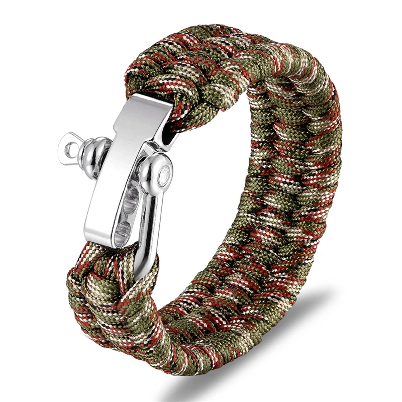 Outdoor Camping Stainless Steel Bracelet Men Paracord Parachute Rope Wristband Survival Bracelet Homme Handmade Braided Jewelry