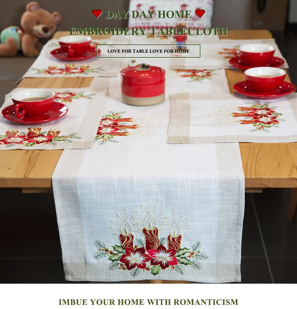 Description Picture 2 of itemChristmas Embroidered Placemat Table runner Square Rectangle Tablecloth Holiday Party Water-washable