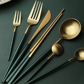 

Hot Sale couverts de table silverware stainless steel Gold cutlery fork spoon knife giftbox set servies çatal bıçak talheres