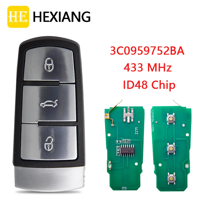 HE Xiang Car Remote Key For VW Volkswagen Passat B6 3C B7 Magotan CC 3C0959752BA ID48 Chip 433MHz Auto Smart Control Keyless Go