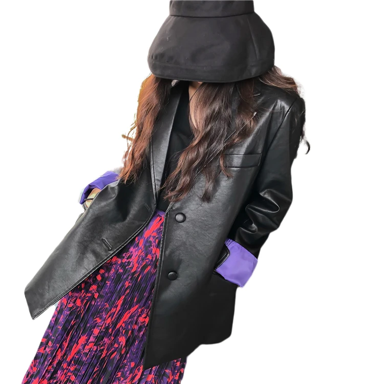 

2020 Spring New Women Blazers and Jackets PU Leather Korean Women's Blazer Suit Jacket Female Long Sleeve Womens Suit LT859S30