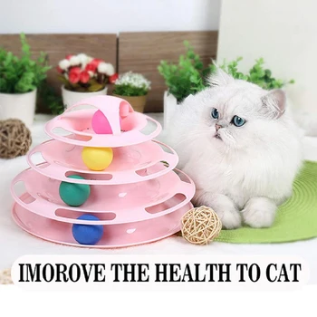 

Pet New Cat Toys Blue Pink Plate Track Tower Crazy Ball Disk Interactive Amusement Plate Play Disc Trilaminar Turntable Cat Toy