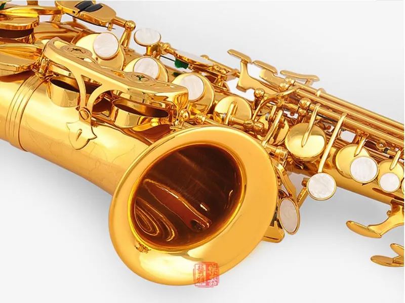 Лучшее качество лак Золотой изогнутый саксофон сопрано саксофон Bb музыкальный инструмент японская модель с мундштуком. Чехол