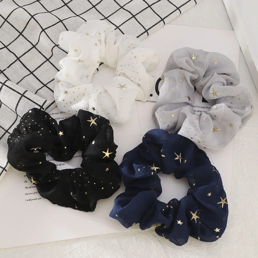 New Star Print Chiffon Large Intestine Ring Hair Rope Headdress Girls Sweet Wild Elastic Ties Ponytail Holder |