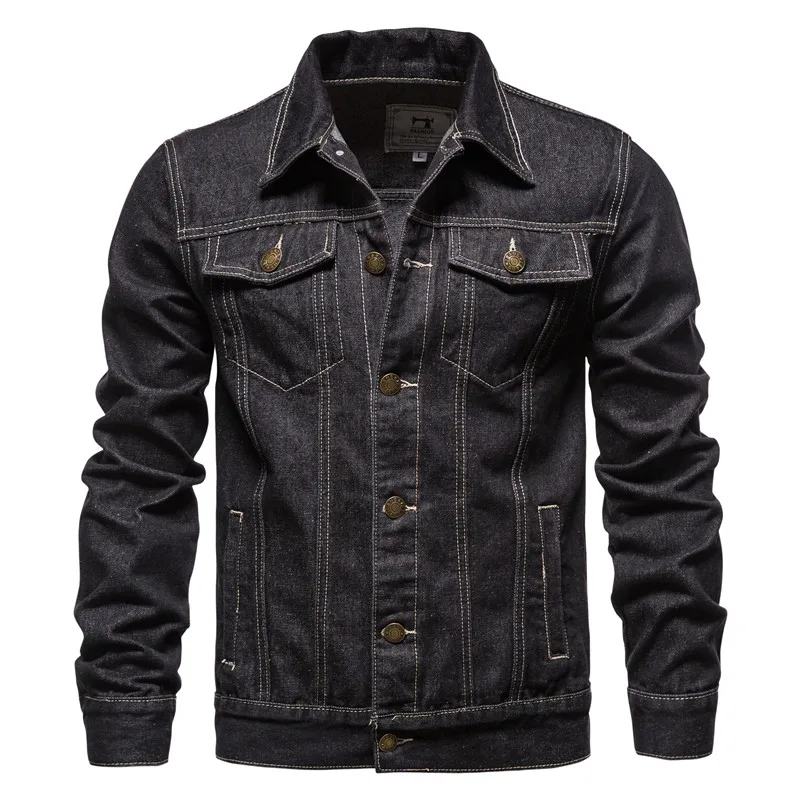 Мужская джинсовая куртка NEGIZBER, повседневная однотонная джинсовая куртка из хлопка с отворотом, осень 2020|Куртки| | АлиЭкспресс