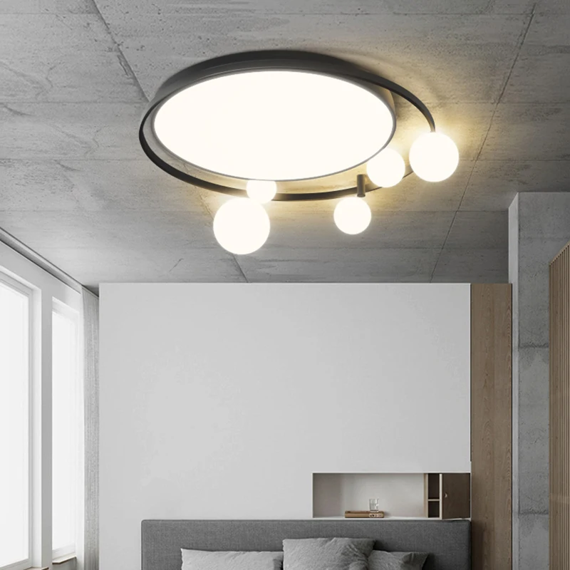 Modern Simple LED Ceiling Light For Dining Living Room Kitchen Bedroom Deco Panel Lamp Creative Glass Ball Round Black Fixtures