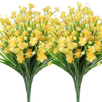 

20 Bunches of Artificial Flowers for Outdoor Decoration, Outdoor Plastic Green Shrubs and Garden Decoration (Yellow)