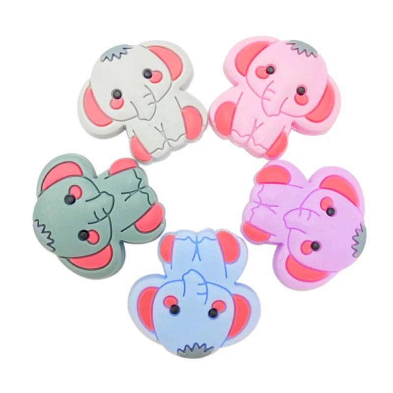5pcs  Teething 장난감 미니 양 곰 개 코끼리 오리 꽃 실리콘 구슬 식품 학년 Teether DIY Pacifier 체인 아이 선물